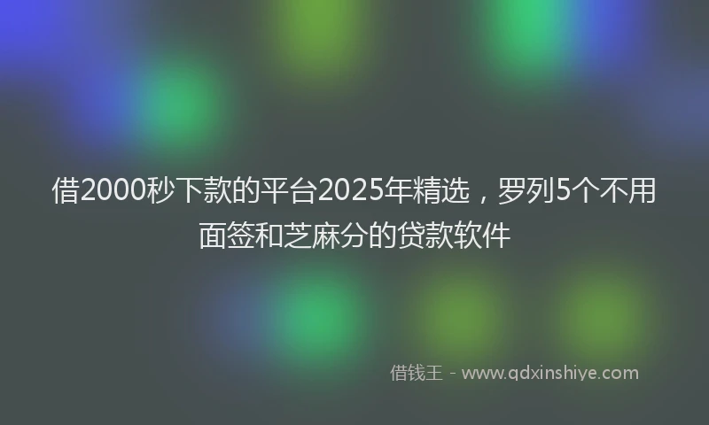 借2000秒下款的平台2025年精选，罗列5个不用面签和芝麻分的贷款软件