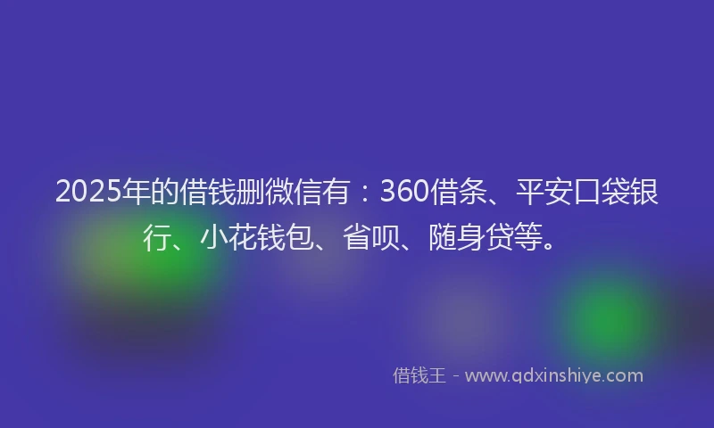 2025年的借钱删微信有：360借条、平安口袋银行、小花钱包、省呗、随身贷等。
