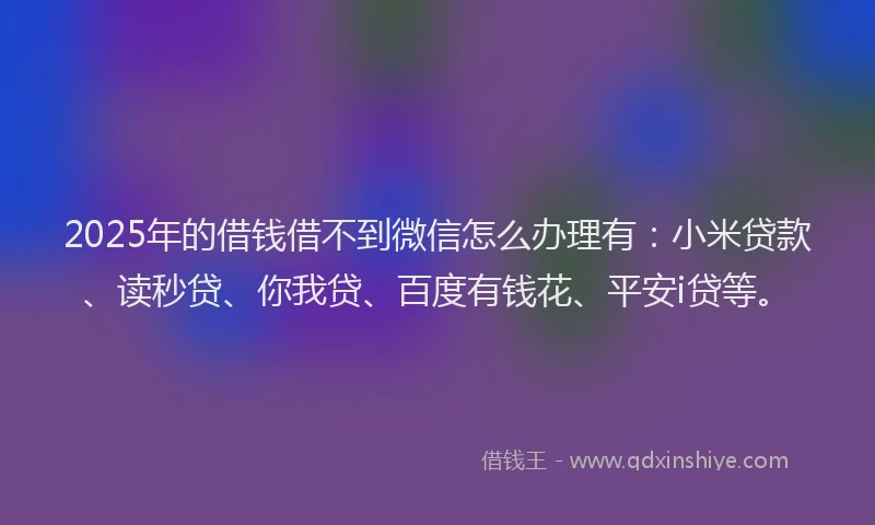 2025年的借钱借不到微信怎么办理有：小米贷款、读秒贷、你我贷、百度有钱花、平安i贷等。