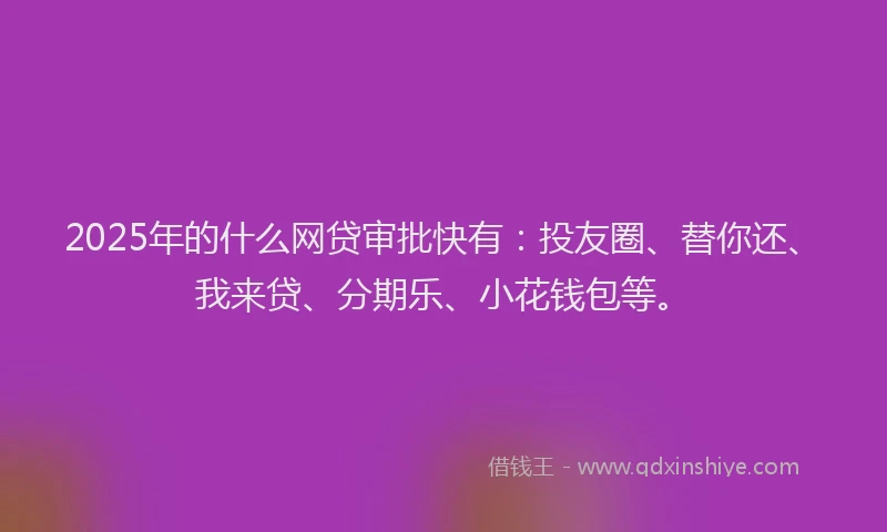 2025年的什么网贷审批快有：投友圈、替你还、我来贷、分期乐、小花钱包等。