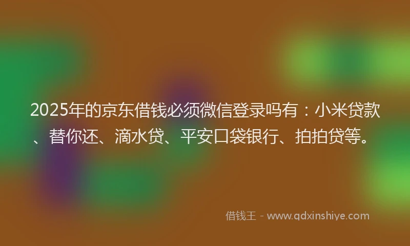 2025年的京东借钱必须微信登录吗有：小米贷款、替你还、滴水贷、平安口袋银行、拍拍贷等。