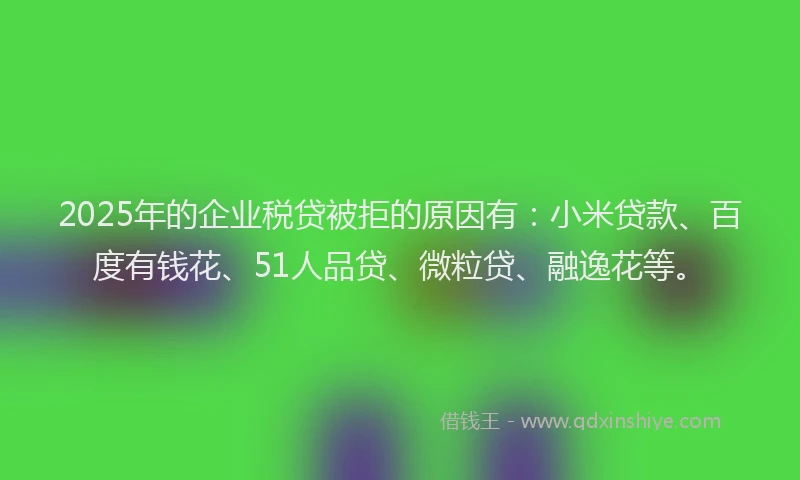 2025年的企业税贷被拒的原因有：小米贷款、百度有钱花、51人品贷、微粒贷、融逸花等。