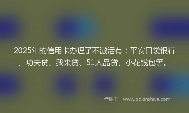 2025年的信用卡办理了不激活有：平安口袋银行、功夫贷、我来贷、51人品贷、小花钱包等。