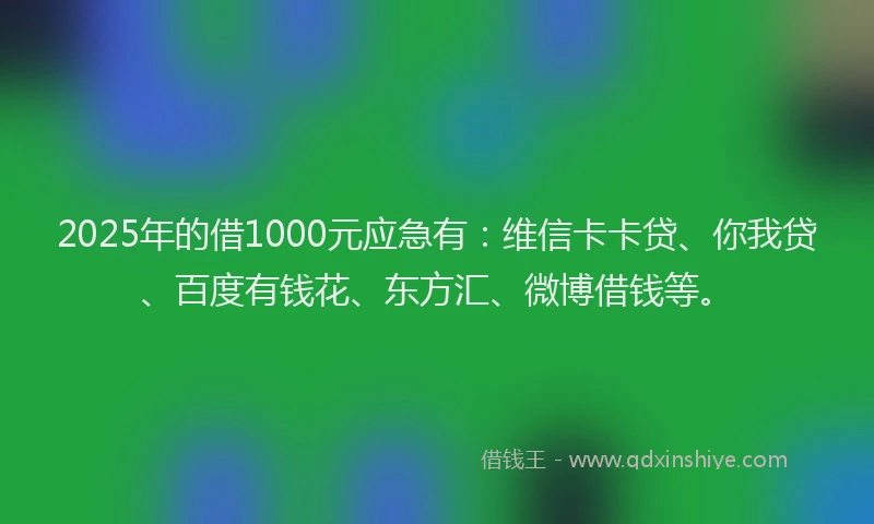 2025年的借1000元应急有：维信卡卡贷、你我贷、百度有钱花、东方汇、微博借钱等。