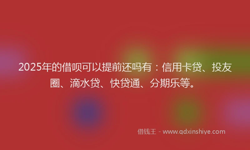 2025年的借呗可以提前还吗有：信用卡贷、投友圈、滴水贷、快贷通、分期乐等。
