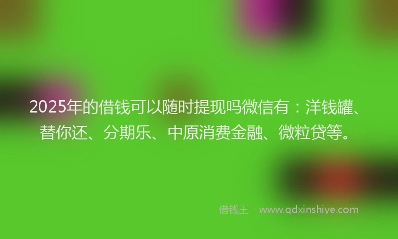 2025年的借钱可以随时提现吗微信有：洋钱罐、替你还、分期乐、中原消费金融、微粒贷等。