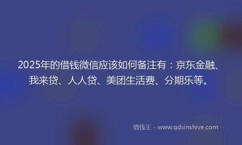 2025年的借钱微信应该如何备注有：京东金融、我来贷、人人贷、美团生活费、分期乐等。
