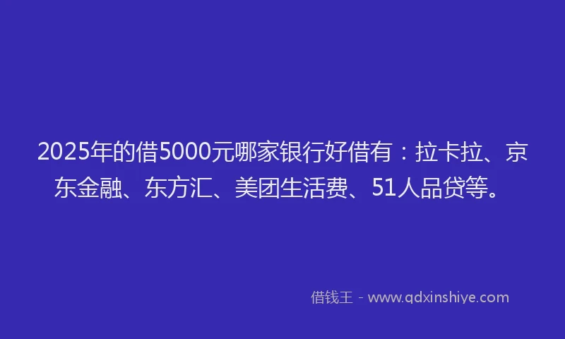 2025年的借5000元哪家银行好借有：拉卡拉、京东金融、东方汇、美团生活费、51人品贷等。
