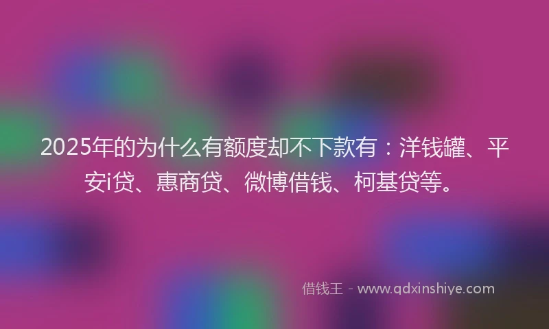 2025年的为什么有额度却不下款有：洋钱罐、平安i贷、惠商贷、微博借钱、柯基贷等。