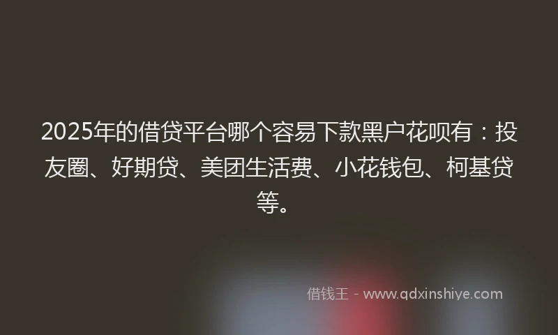 2025年的借贷平台哪个容易下款黑户花呗有：投友圈、好期贷、美团生活费、小花钱包、柯基贷等。