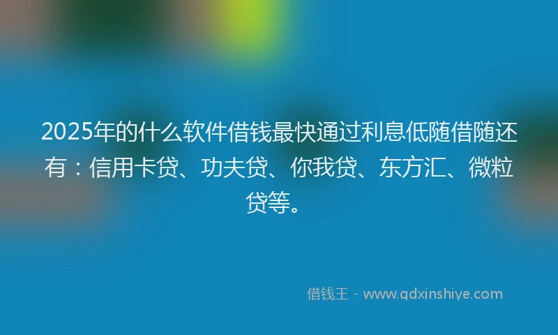 2025年的什么软件借钱最快通过利息低随借随还有：信用卡贷、功夫贷、你我贷、东方汇、微粒贷等。