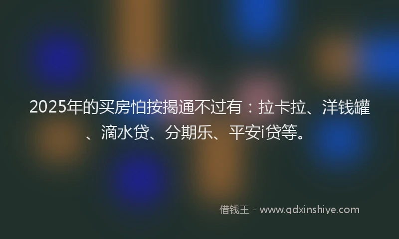 2025年的买房怕按揭通不过有：拉卡拉、洋钱罐、滴水贷、分期乐、平安i贷等。
