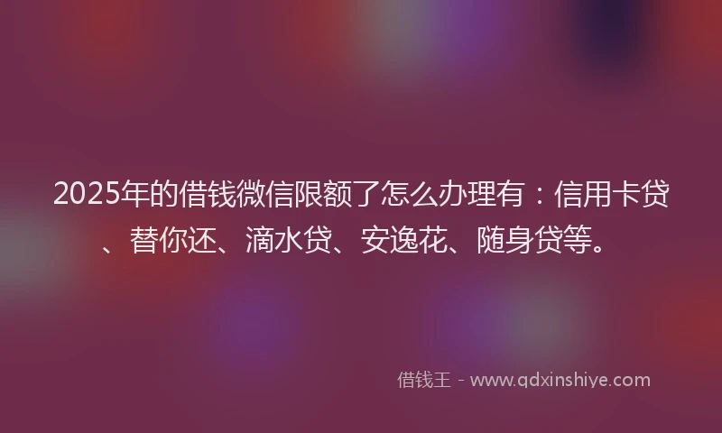2025年的借钱微信限额了怎么办理有：信用卡贷、替你还、滴水贷、安逸花、随身贷等。