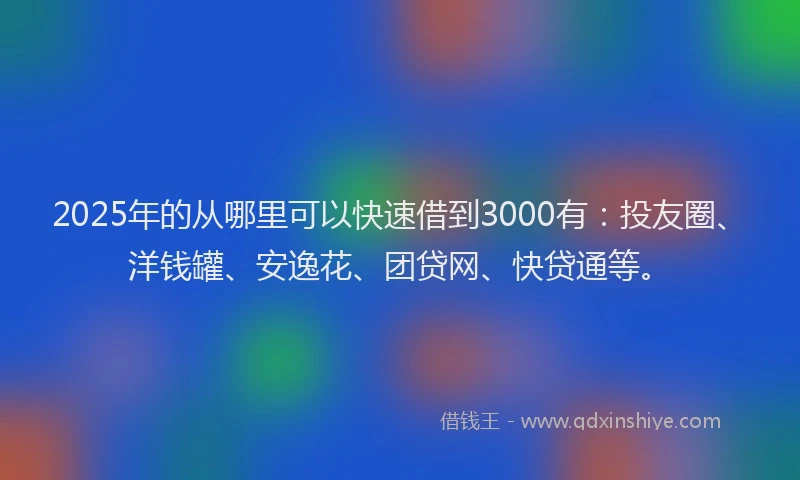 2025年的从哪里可以快速借到3000有：投友圈、洋钱罐、安逸花、团贷网、快贷通等。