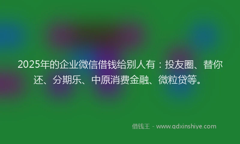 2025年的企业微信借钱给别人有：投友圈、替你还、分期乐、中原消费金融、微粒贷等。