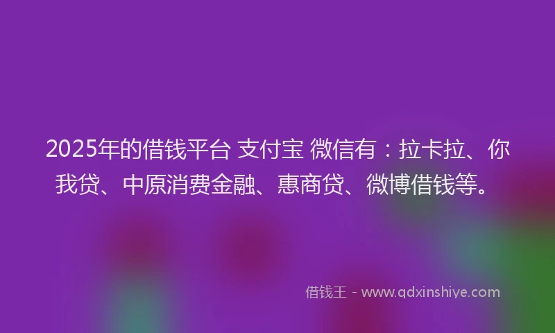 2025年的借钱平台 支付宝 微信有：拉卡拉、你我贷、中原消费金融、惠商贷、微博借钱等。