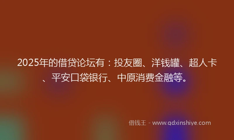 2025年的借贷论坛有：投友圈、洋钱罐、超人卡、平安口袋银行、中原消费金融等。