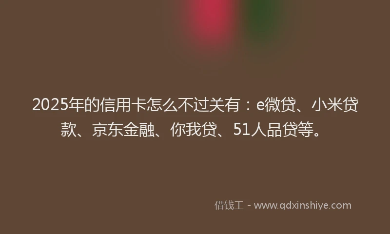 2025年的信用卡怎么不过关有：e微贷、小米贷款、京东金融、你我贷、51人品贷等。