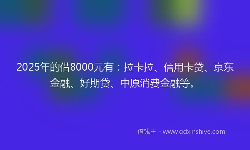 2025年的借8000元有：拉卡拉、信用卡贷、京东金融、好期贷、中原消费金融等。