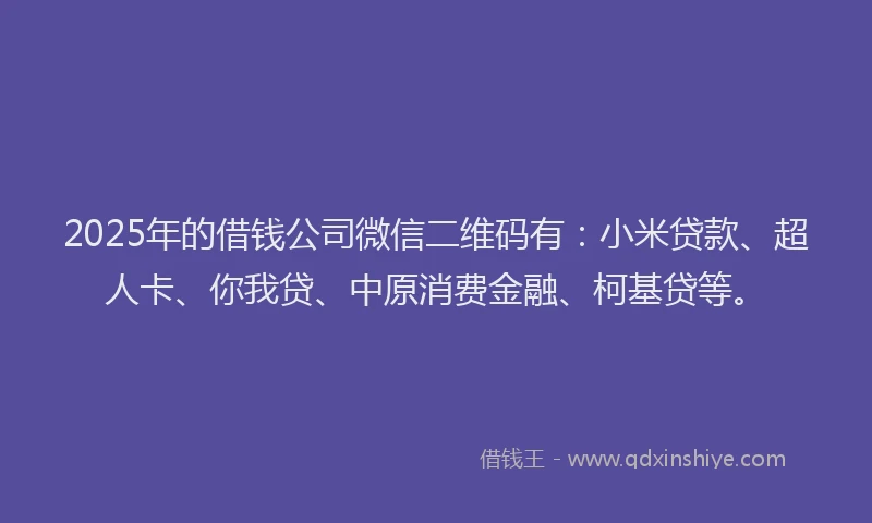 2025年的借钱公司微信二维码有：小米贷款、超人卡、你我贷、中原消费金融、柯基贷等。