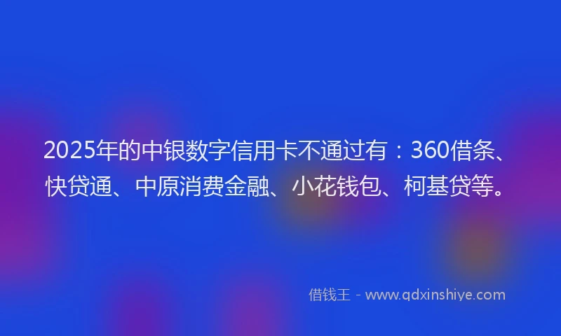 2025年的中银数字信用卡不通过有：360借条、快贷通、中原消费金融、小花钱包、柯基贷等。