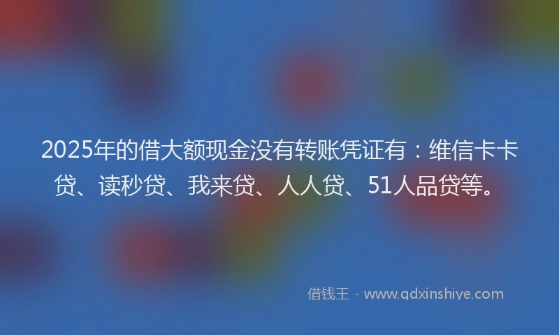 2025年的借大额现金没有转账凭证有：维信卡卡贷、读秒贷、我来贷、人人贷、51人品贷等。