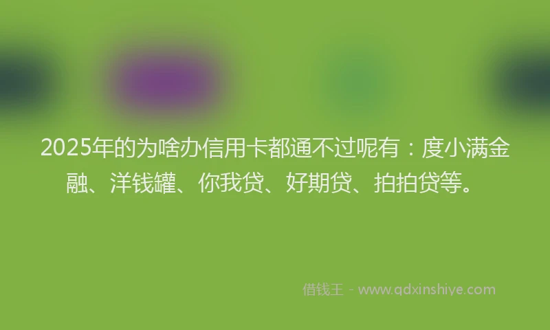 2025年的为啥办信用卡都通不过呢有：度小满金融、洋钱罐、你我贷、好期贷、拍拍贷等。