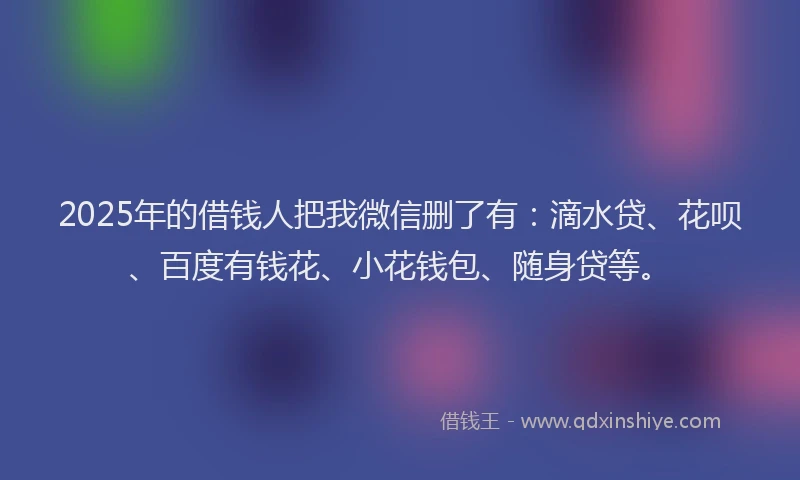 2025年的借钱人把我微信删了有：滴水贷、花呗、百度有钱花、小花钱包、随身贷等。