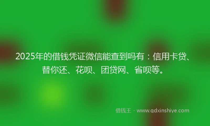 2025年的借钱凭证微信能查到吗有：信用卡贷、替你还、花呗、团贷网、省呗等。