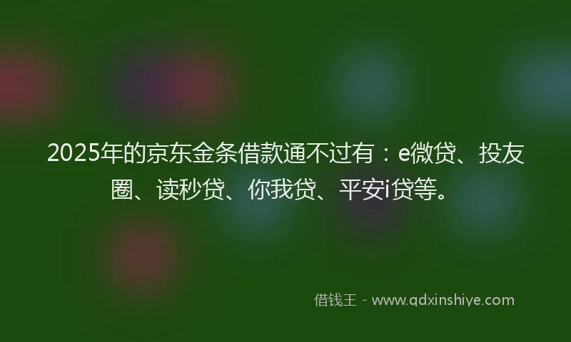 2025年的京东金条借款通不过有：e微贷、投友圈、读秒贷、你我贷、平安i贷等。