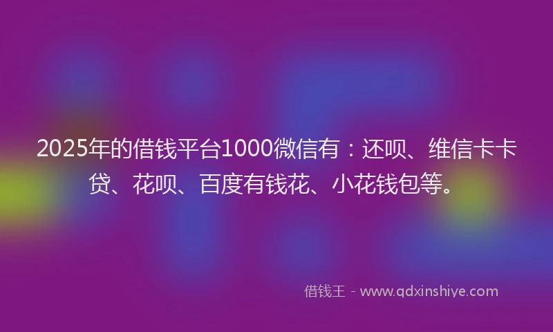 2025年的借钱平台1000微信有：还呗、维信卡卡贷、花呗、百度有钱花、小花钱包等。