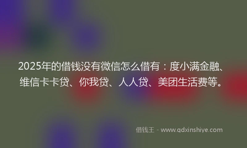 2025年的借钱没有微信怎么借有：度小满金融、维信卡卡贷、你我贷、人人贷、美团生活费等。