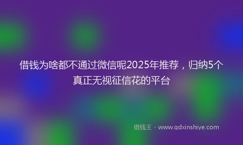 借钱为啥都不通过微信呢2025年推荐，归纳5个真正无视征信花的平台