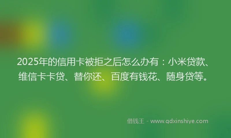 2025年的信用卡被拒之后怎么办有：小米贷款、维信卡卡贷、替你还、百度有钱花、随身贷等。