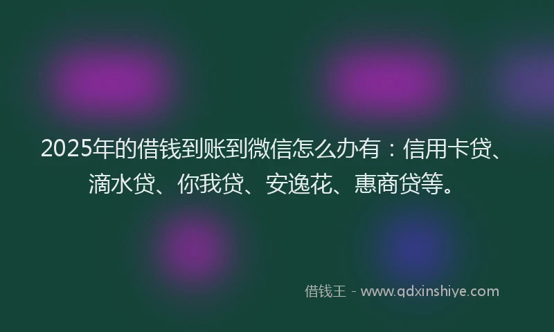 2025年的借钱到账到微信怎么办有：信用卡贷、滴水贷、你我贷、安逸花、惠商贷等。