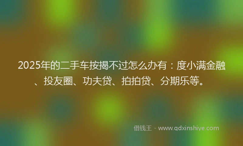 2025年的二手车按揭不过怎么办有：度小满金融、投友圈、功夫贷、拍拍贷、分期乐等。