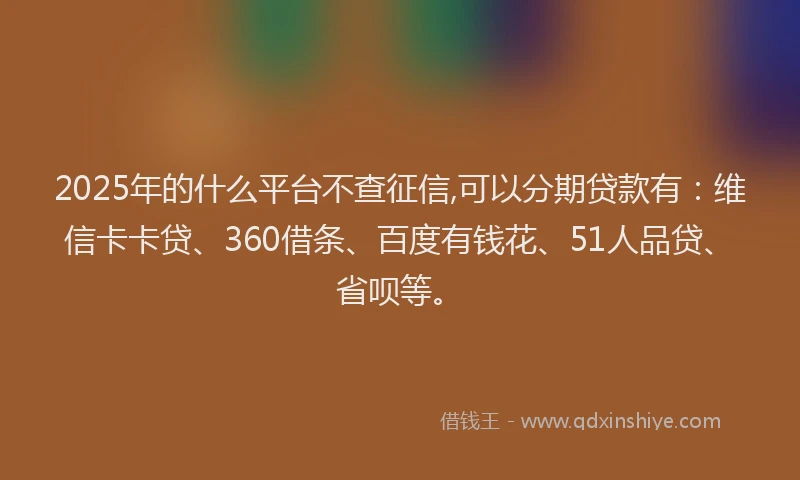 2025年的什么平台不查征信,可以分期贷款有：维信卡卡贷、360借条、百度有钱花、51人品贷、省呗等。