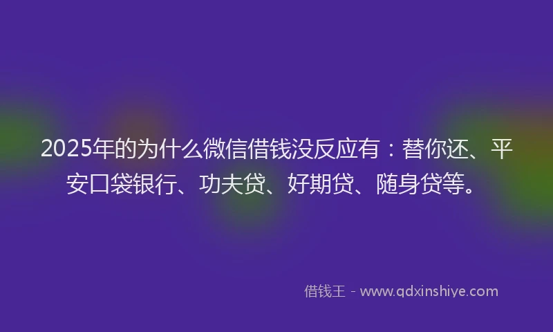 2025年的为什么微信借钱没反应有：替你还、平安口袋银行、功夫贷、好期贷、随身贷等。