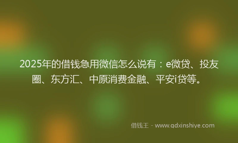 2025年的借钱急用微信怎么说有：e微贷、投友圈、东方汇、中原消费金融、平安i贷等。