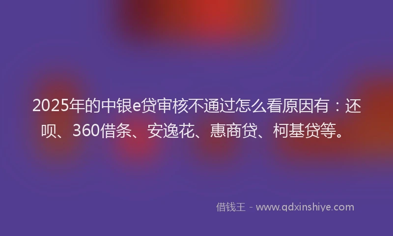 2025年的中银e贷审核不通过怎么看原因有：还呗、360借条、安逸花、惠商贷、柯基贷等。