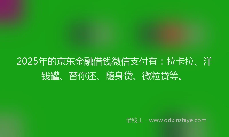 2025年的京东金融借钱微信支付有：拉卡拉、洋钱罐、替你还、随身贷、微粒贷等。