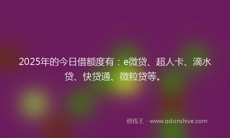 2025年的今日借额度有：e微贷、超人卡、滴水贷、快贷通、微粒贷等。
