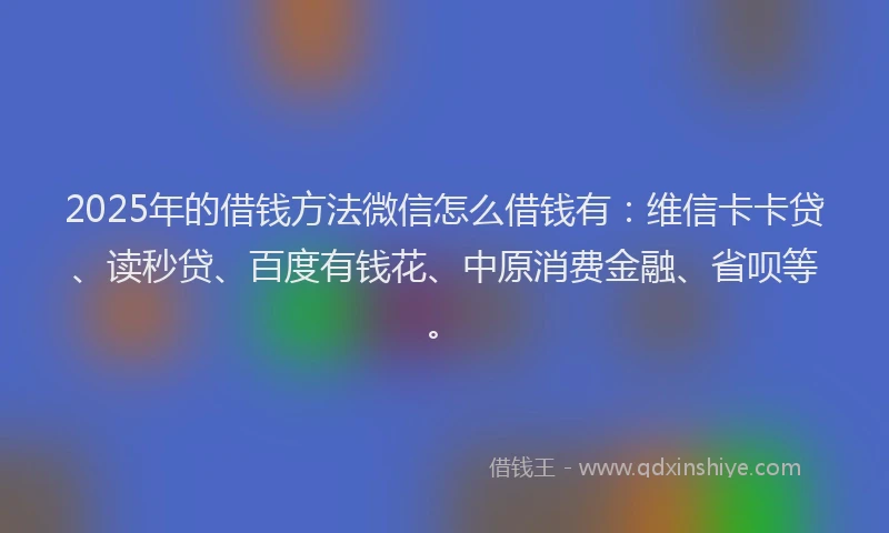 2025年的借钱方法微信怎么借钱有：维信卡卡贷、读秒贷、百度有钱花、中原消费金融、省呗等。