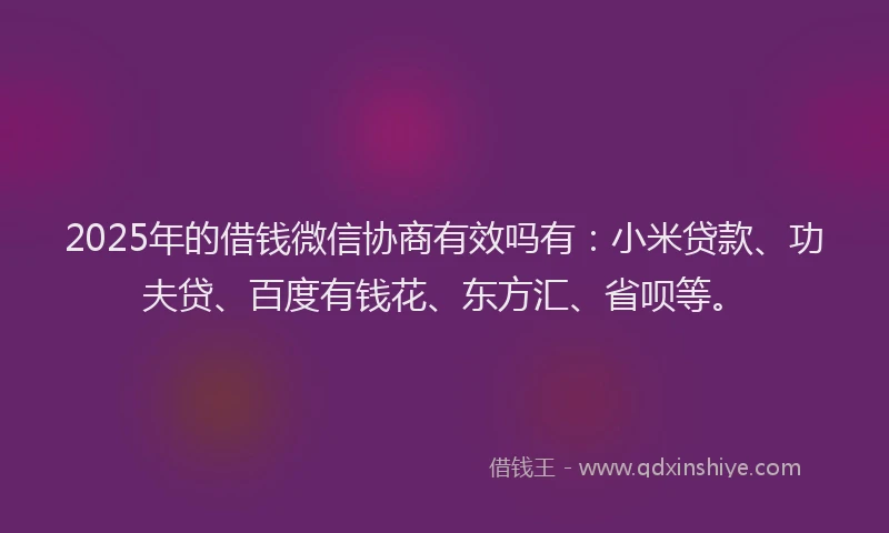 2025年的借钱微信协商有效吗有：小米贷款、功夫贷、百度有钱花、东方汇、省呗等。