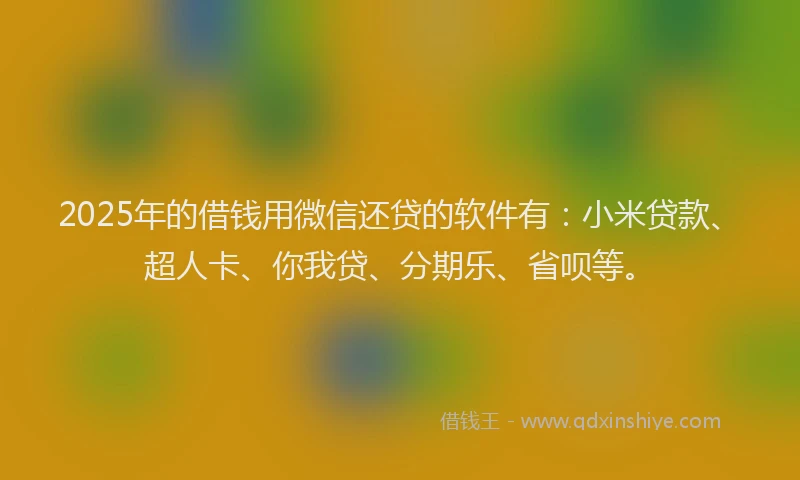 2025年的借钱用微信还贷的软件有：小米贷款、超人卡、你我贷、分期乐、省呗等。