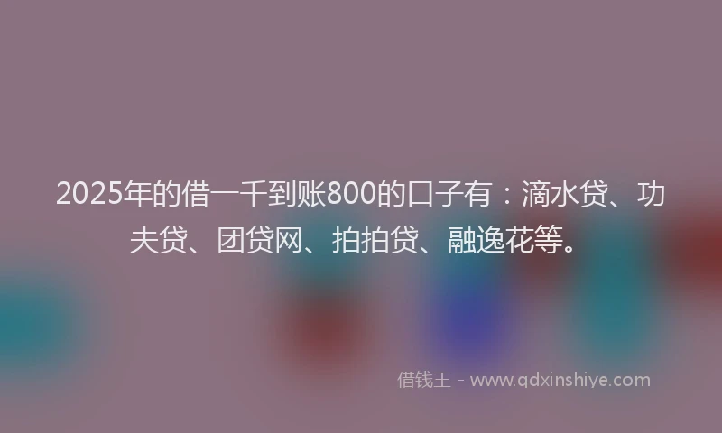2025年的借一千到账800的口子有：滴水贷、功夫贷、团贷网、拍拍贷、融逸花等。