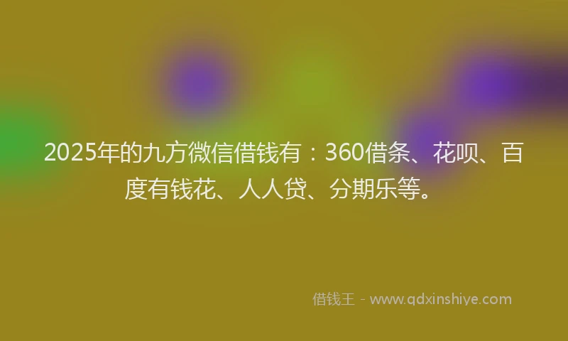 2025年的九方微信借钱有：360借条、花呗、百度有钱花、人人贷、分期乐等。