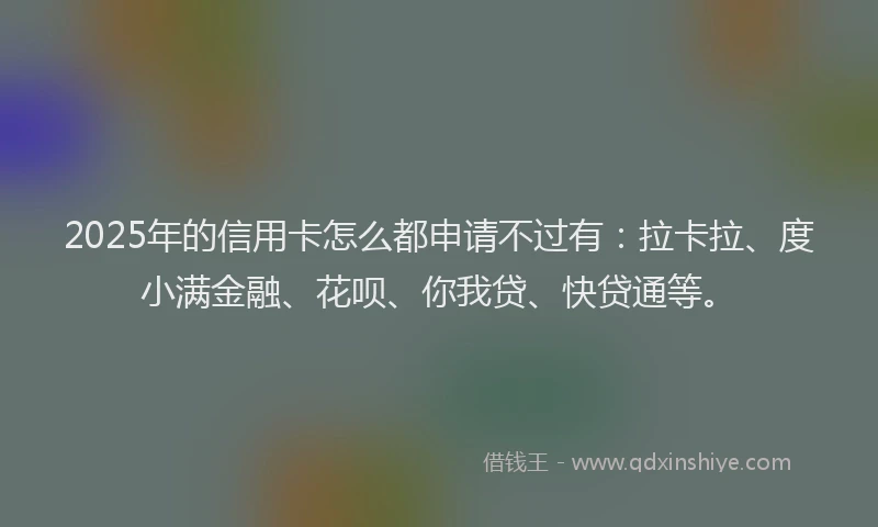 2025年的信用卡怎么都申请不过有：拉卡拉、度小满金融、花呗、你我贷、快贷通等。