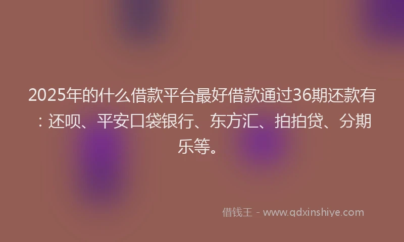 2025年的什么借款平台最好借款通过36期还款有：还呗、平安口袋银行、东方汇、拍拍贷、分期乐等。