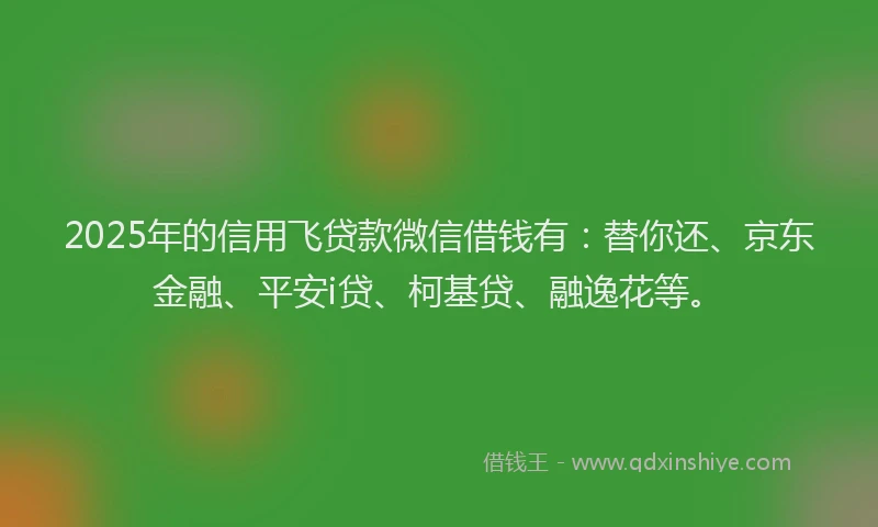 2025年的信用飞贷款微信借钱有：替你还、京东金融、平安i贷、柯基贷、融逸花等。